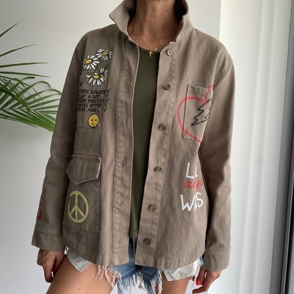 Ascot & Hart Green Army Jacket hand painted with graphic details, size S - Picture 15 of 16